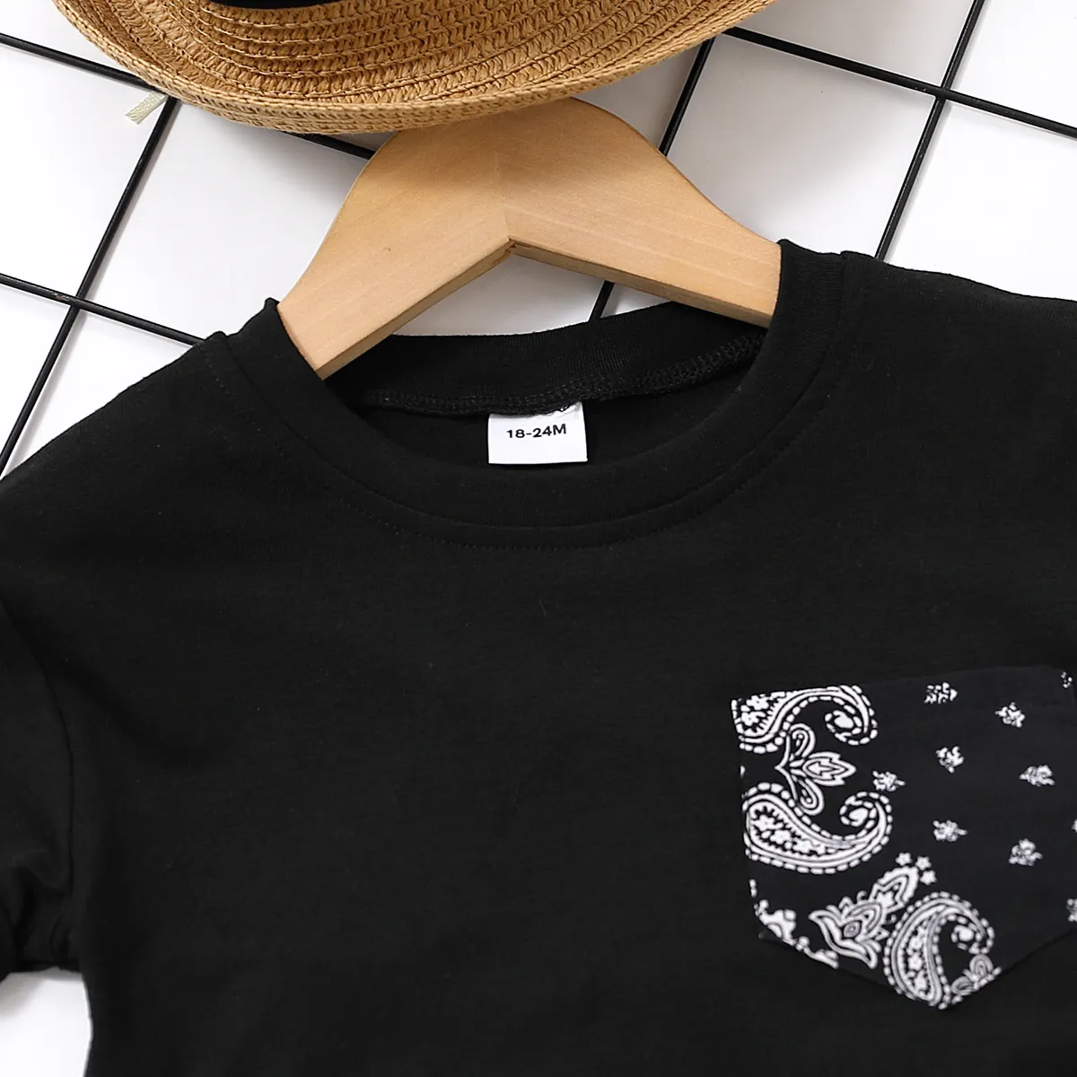 2pcs Toddler Boy Boho Exotic Pocket Design Tee and Panta Set Black image 3