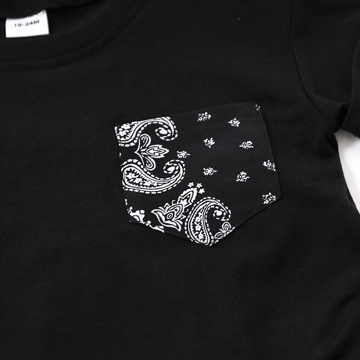 2 قطعة طفل صبي صغير بوهو الغريبة تصميم جيب تي شيرت ومجموعة بانتا أسود big image 1
