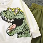 2pcs Toddler Boy Playful Dinosaur Print Sweatshirt and Pocket Design Cargo Pants Set White image 6