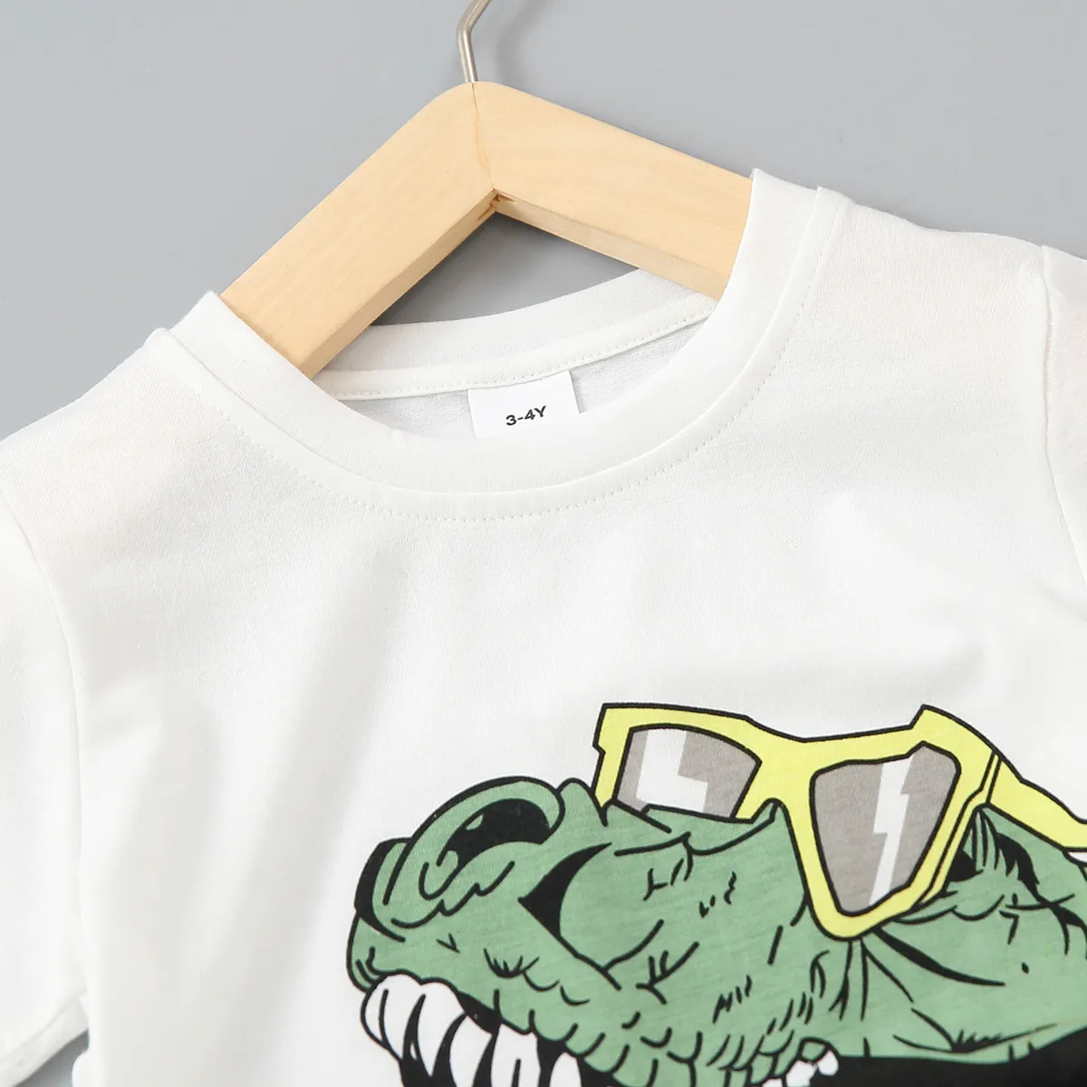 2 pièces Enfant en bas âge Garçon Poche plaquée Enfantin Dinosaure ensembles de t-shirts Blanc big image 1