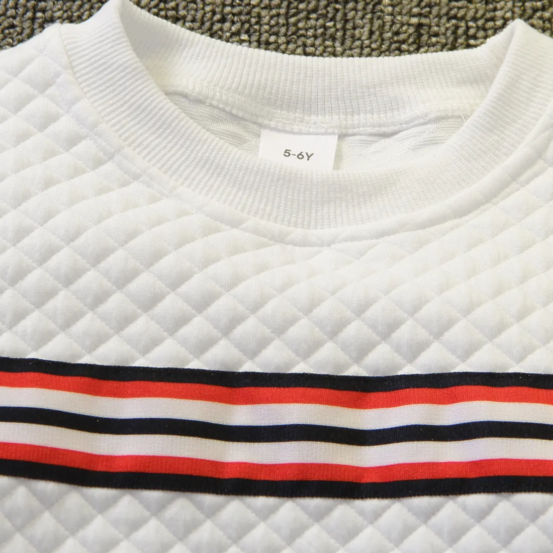 Kid Boy Preppy style Striped Webbing Textured Pullover Sweatshirt White big image 1