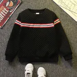 Kid Boy Preppy style Striped Webbing Textured Pullover Sweatshirt Black