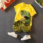 2 pezzi Bambino piccolo Ragazzo Tasca applicata Infantile Dinosauro set di t-shirt Giallo