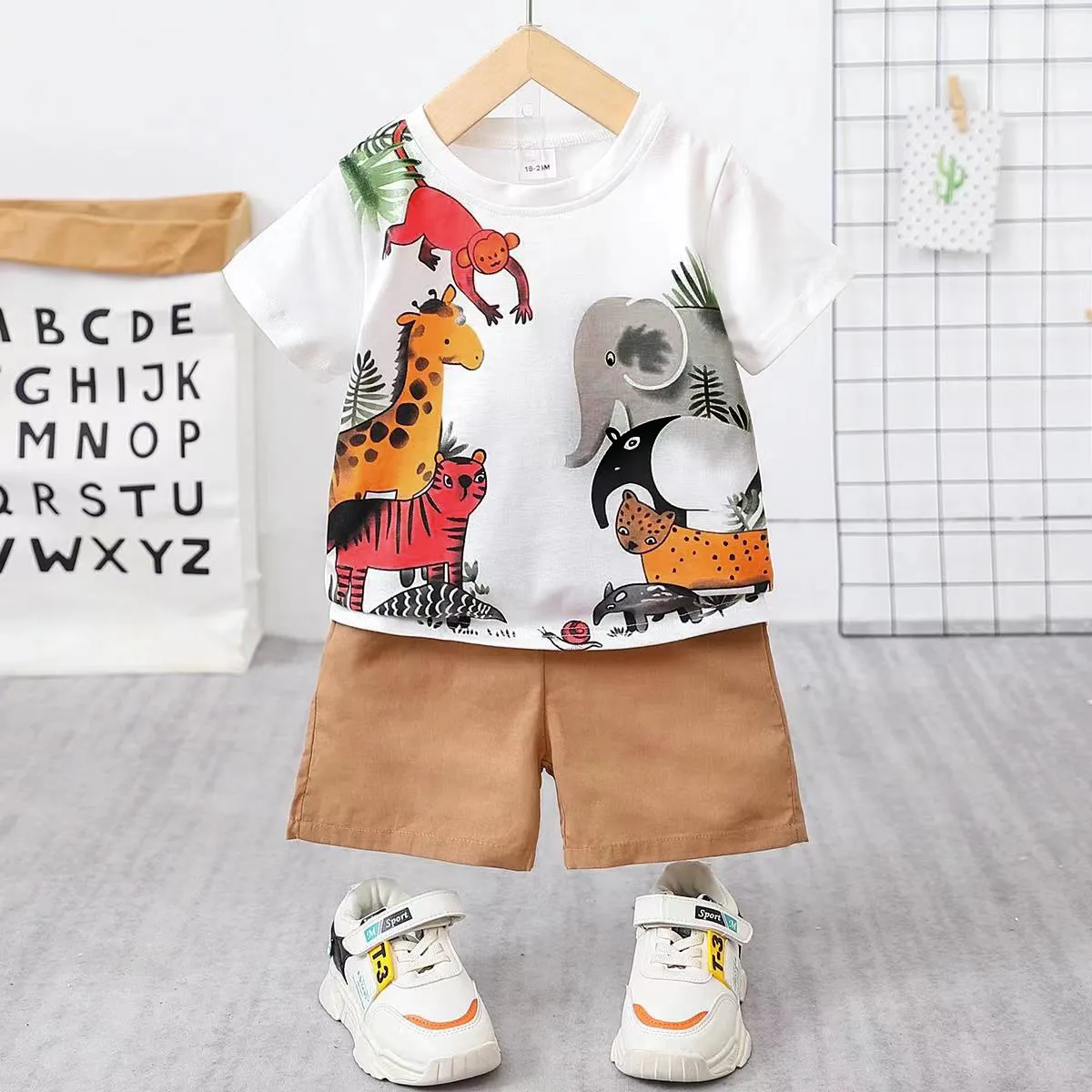 2 Stück Kleinkinder Jungen Kindlich Tiere T-Shirt-Sets weiß big image 1