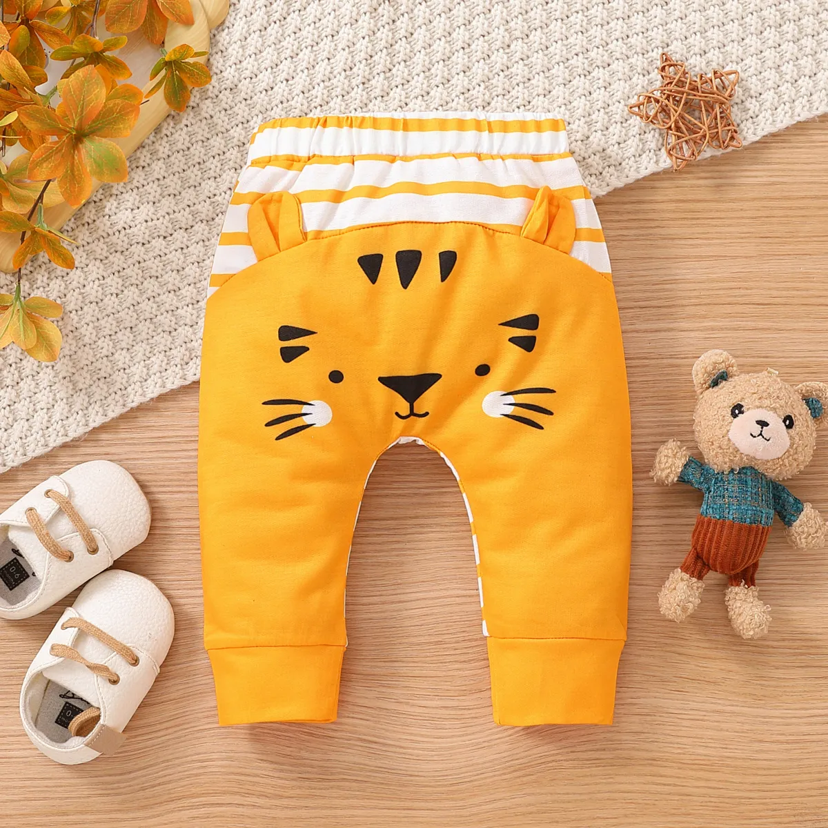 Baby Boy/Girl Striped Splicing 3D Ears Animal Print Pants