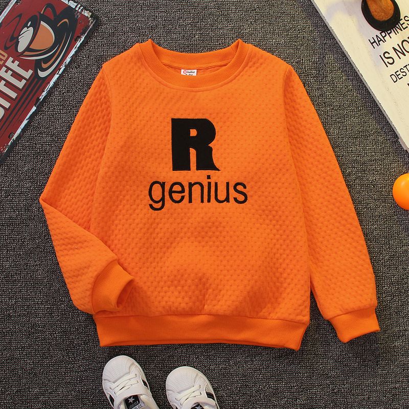

Kid Boy Letter Embroidered Textured Pullover Sweatshirt