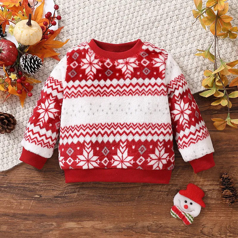 Christmas Baby Boy/Girl Allover Snowflake Long-sleeve Flannel Pullover  big image 1