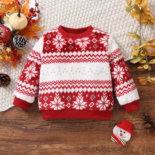 Christmas Baby Boy/Girl Allover Snowflake Long-sleeve Flannel Pullover