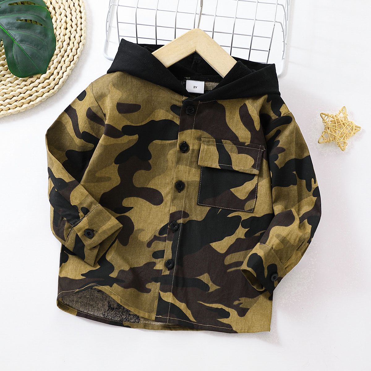 

Toddler Boy Trendy 100% Cotton Camouflage Print Hooded Shirt