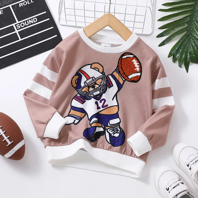 

Rugby Match Toddler Boy Playful Rugby Figure Embroidered Colorblock Sweatshirt