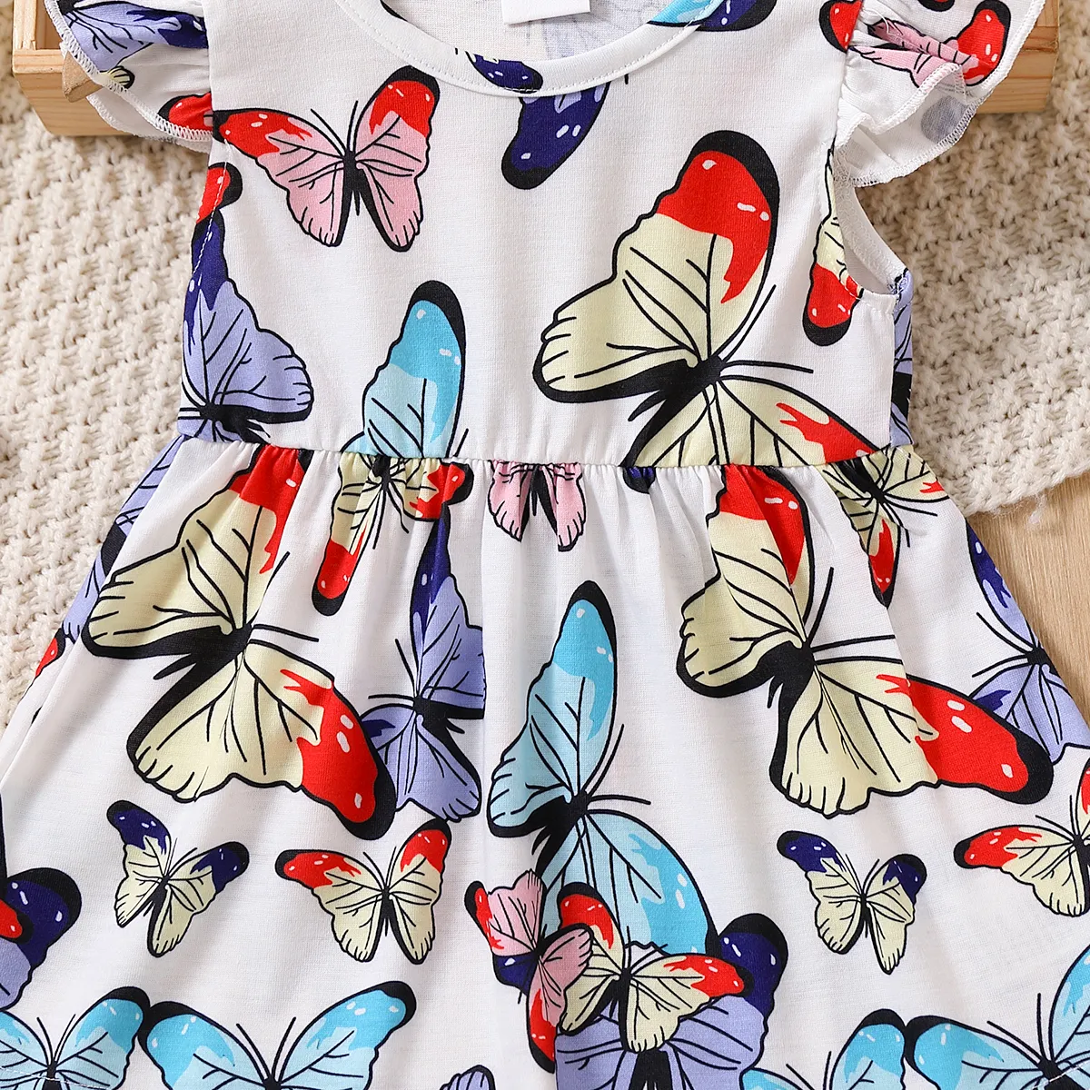 Baby Girl Allover Colorful Butterfly Print Flutter-sleeve Dress MultiColour big image 1