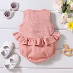 Baby Girl Solid Ribbed Ruffle Trim Tank Romper Pink image 3