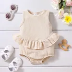 Baby Girl Solid Ribbed Ruffle Trim Tank Romper Apricot