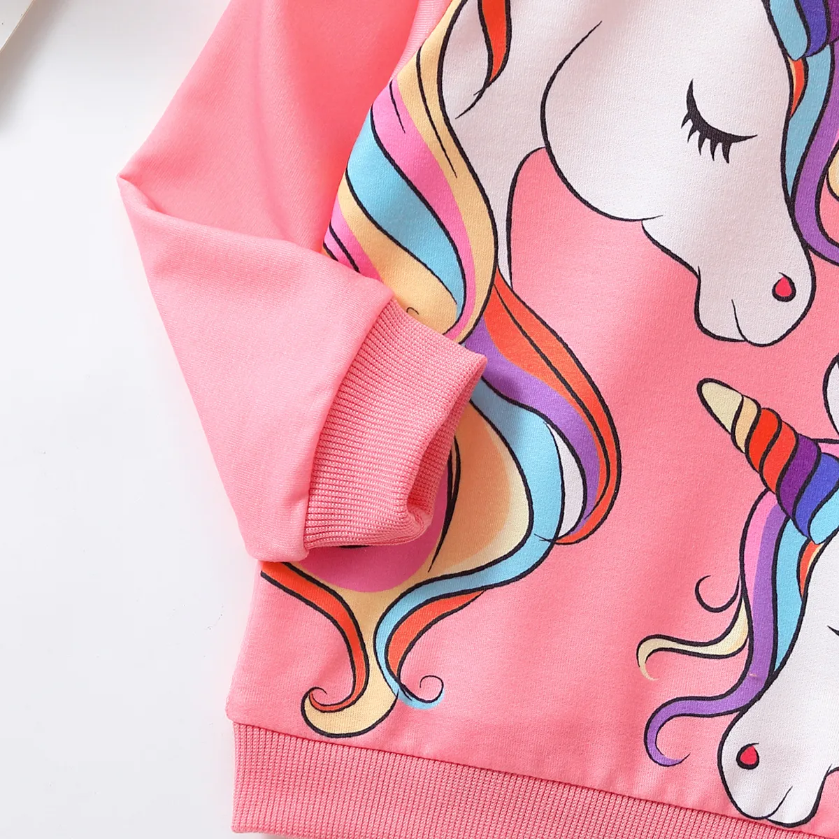 Baby Girl Unicorn Print Long-sleeve Pullover Sweatshirt Pink big image 1