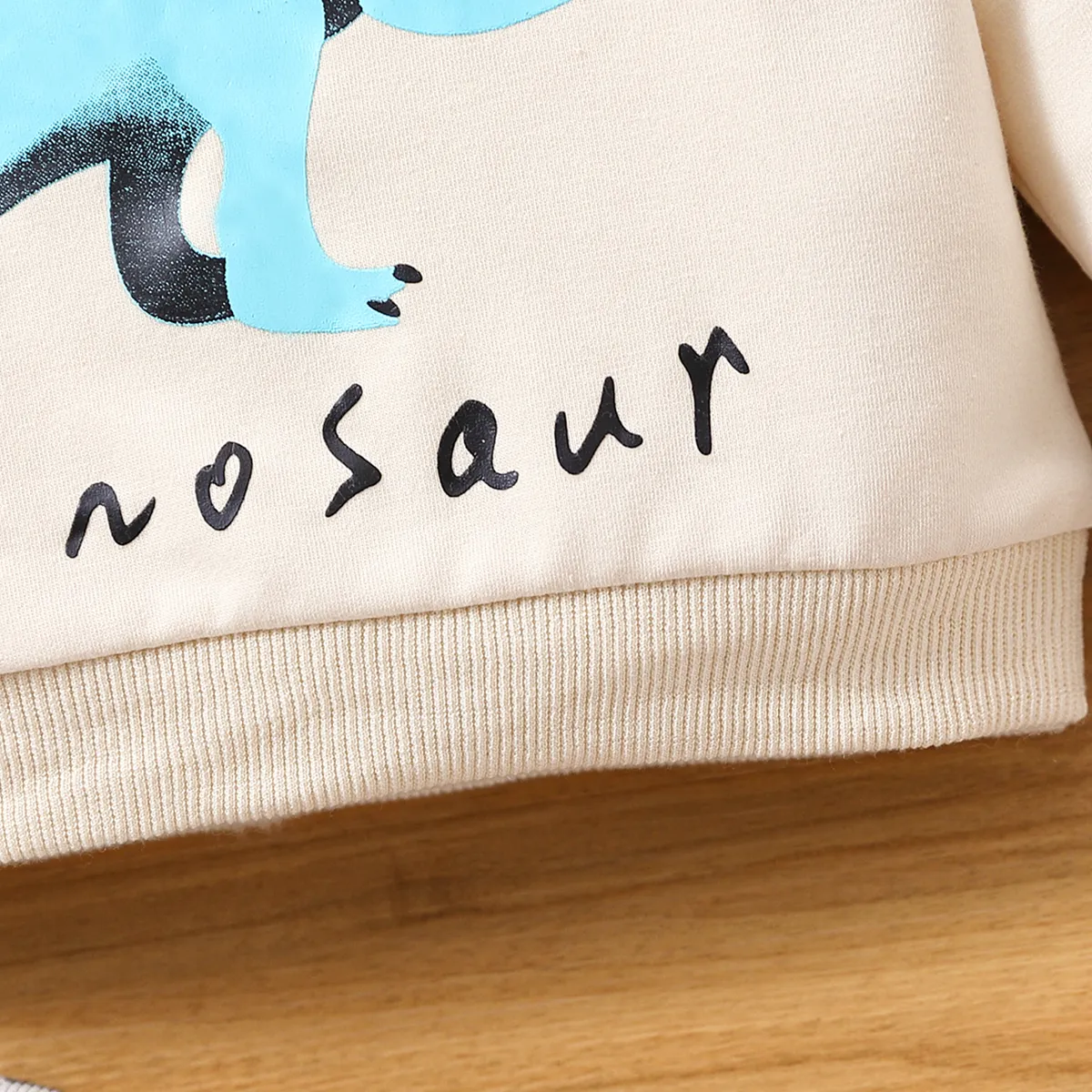 Baby Boy/Girl Dinosaur & Letter Print Long-sleeve Sweatshirt Apricot big image 1