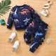 2pcs Baby Boy Allover Dinosaur Print Long-sleeve Sweatshirt & Sweatpants Set Tibetanblue