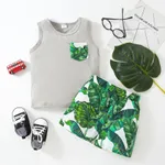2pcs Toddler Boy Boho Pocket Design Tank Top and Floral Leaf Print Shorts Set  image 2