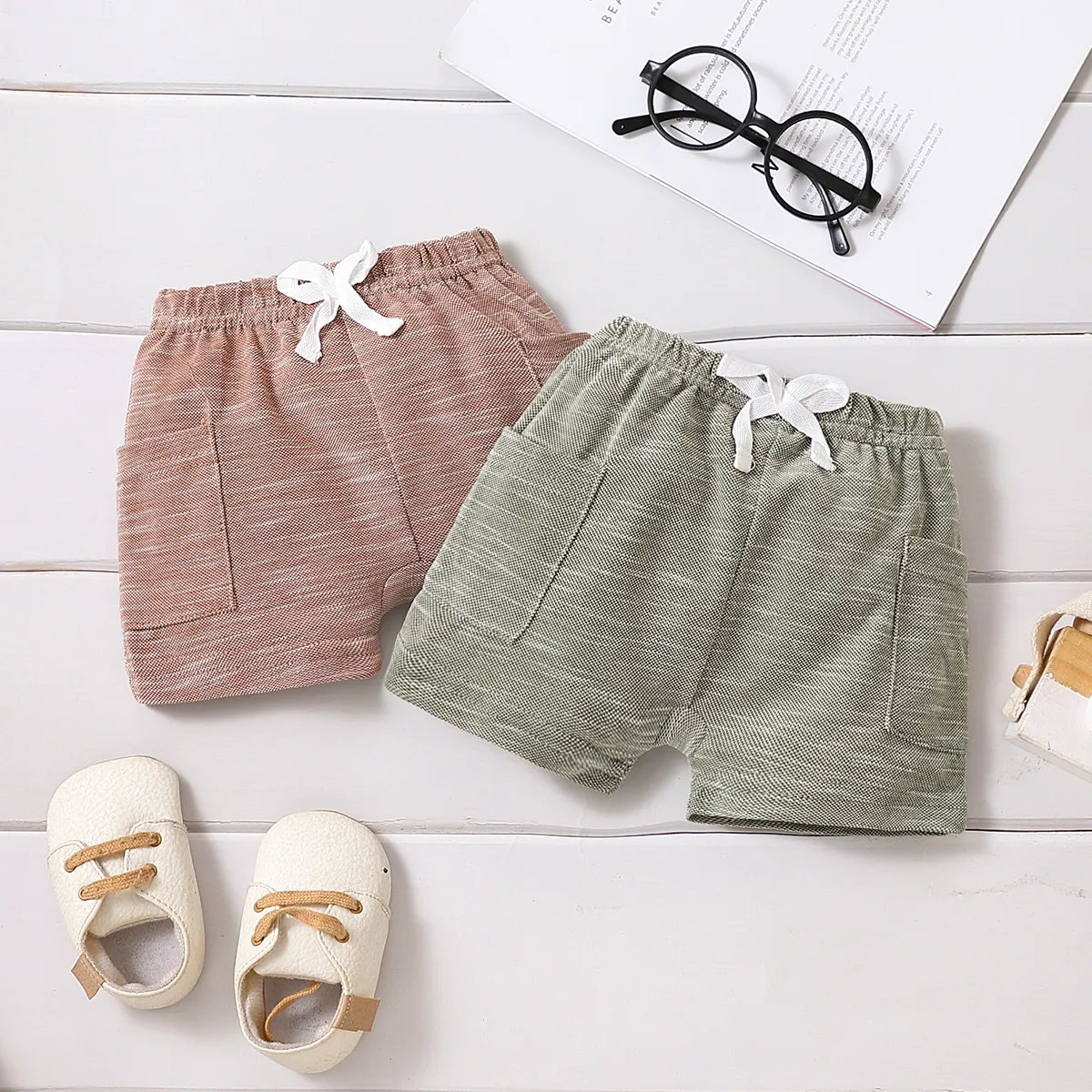 Baby Boy Solid Patch Pocket Shorts Brown image 2