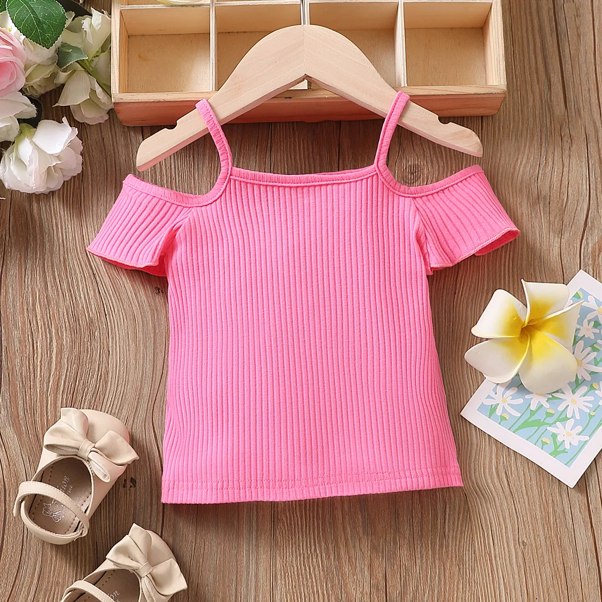 Toddler Girl Cold Shoulder Rib-knit Tee  Hot Pink big image 1
