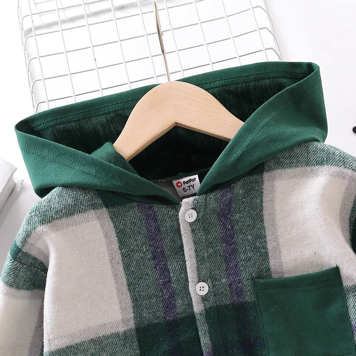 Kid Boy Plaid Button Up Hoodie   image 2