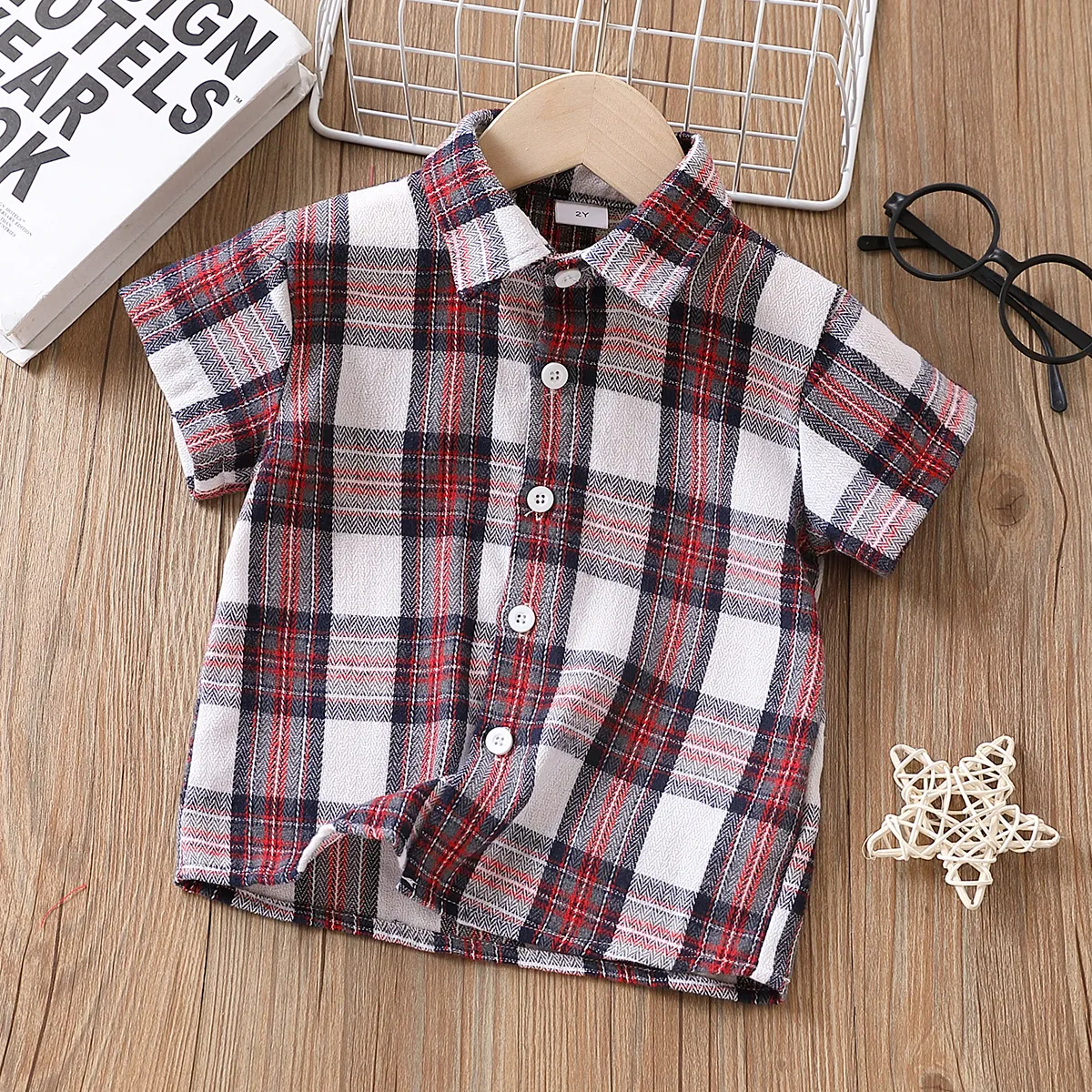 Toddler Boy Classic Plaid camisa de manga curta Vermelho big image 1