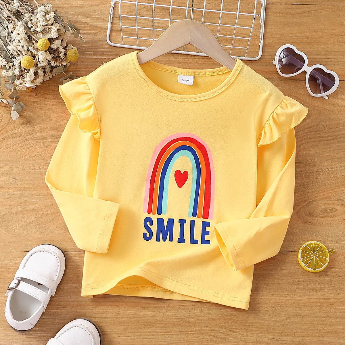 Criança Menina Mangas franzidas Infantil Manga comprida T-shirts  big image 1