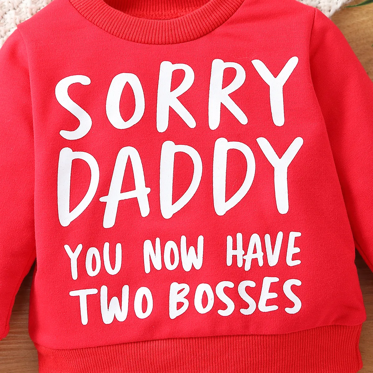 Baby Boy/Girl  Letter Print Sweatshirt Red big image 1