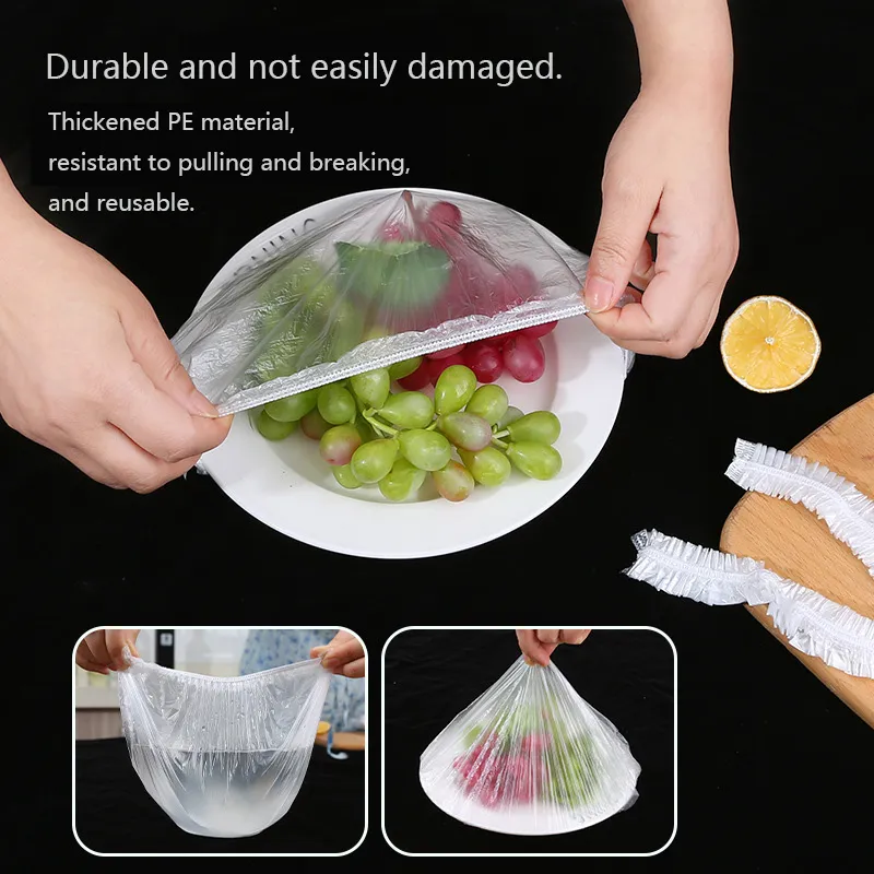 100-pack / 300-pack Fresh Keeping Bags Reusable Sealing Elastic Stretch Food Storage Covers Universal Kitchen Wrap Seal Caps White big image 1