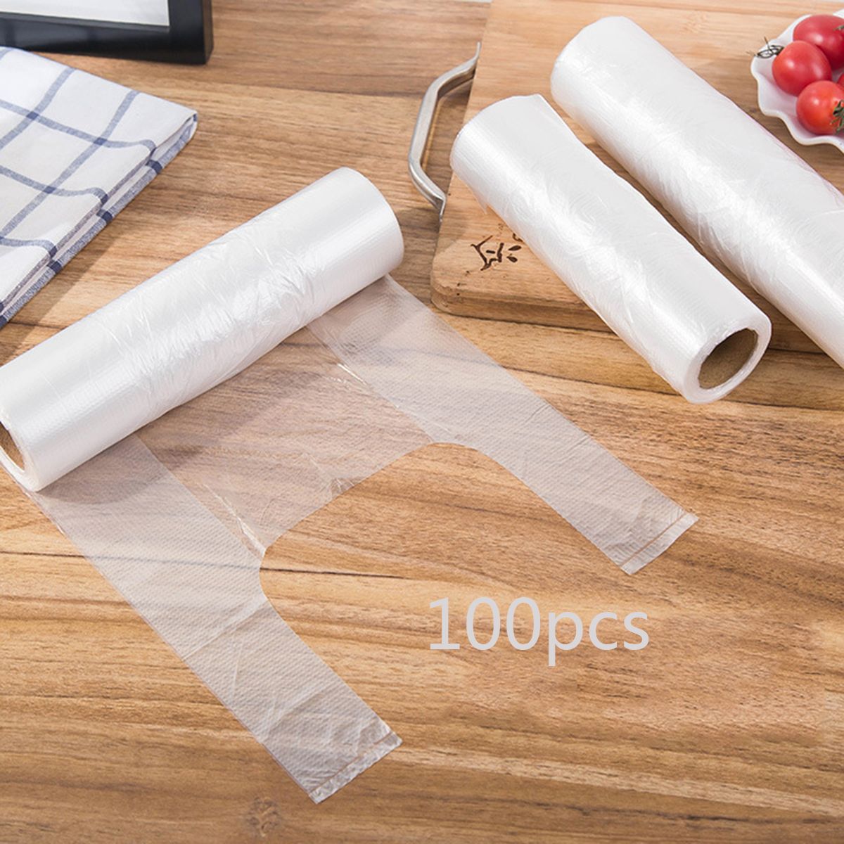 100-pack Food and Fridge Freezer Bags Rolls Clear Plastic Bag Disposable Thickened Vest-style Fresh-