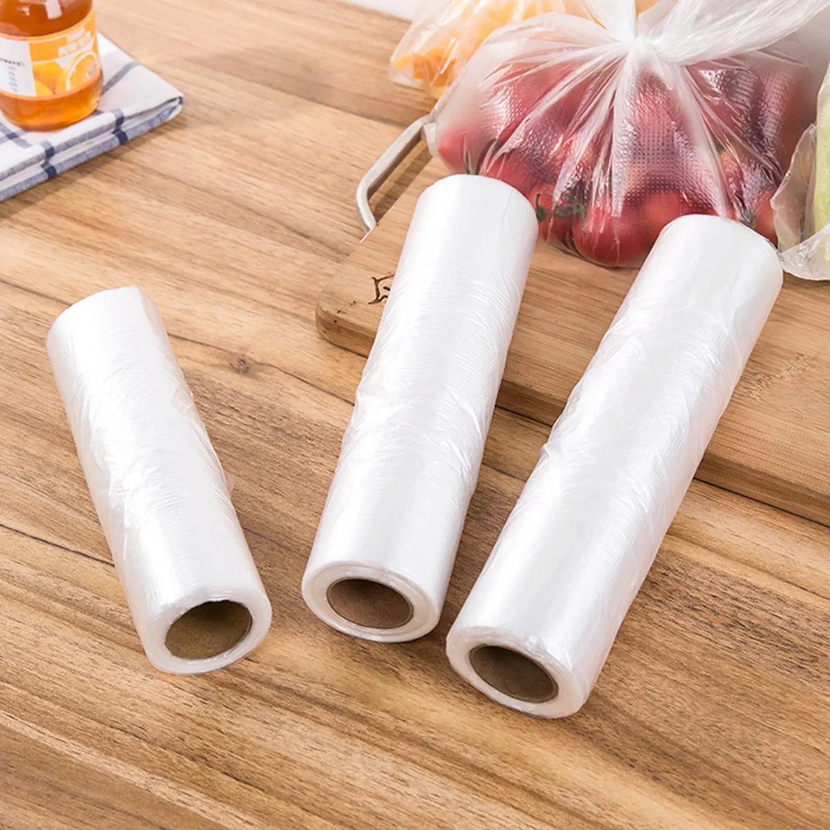 100 pacotes de alimentos e sacos de congelação de geladeira rolos saco de plástico transparente descartável colete engrossado saco de conservação fresco com alças de gravata Branco big image 1