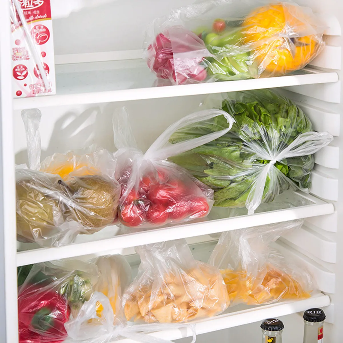 100-pack Food and Fridge Freezer Bags Rolls Clear Plastic Bag Disposable Thickened Vest-style Fresh-keeping Bag with Tie Handles  image 4