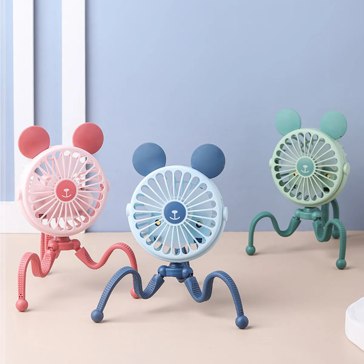 Mini Stroller Fan Clip-on Portable Handheld Fan USB Charging with Night Light for Car Seat Crib Bike Treadmill Bedroom Blue