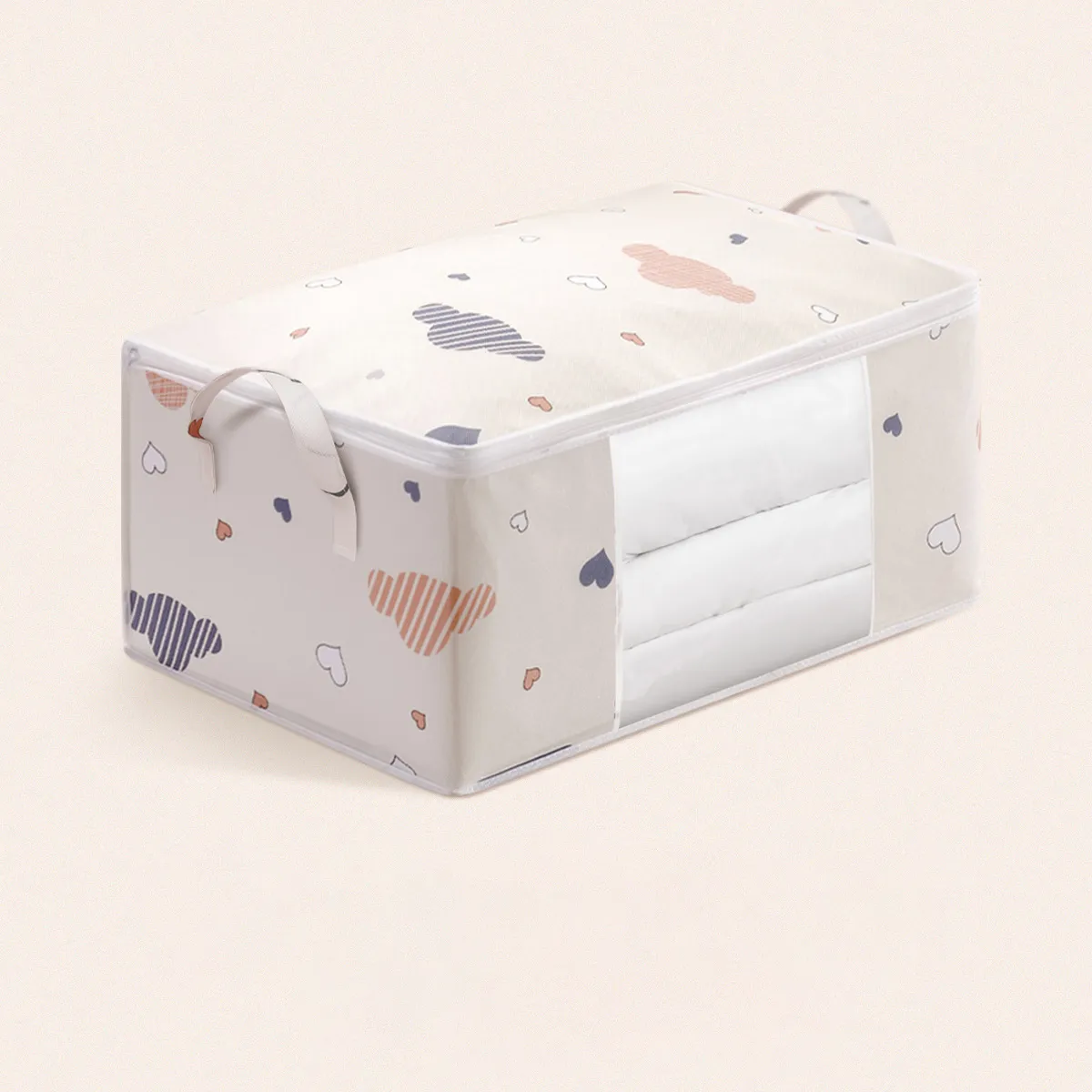 Large Capacity Clothes Quilt Storage Bag Organizer with Handle Clear Window Sturdy Zipper for Comforters Blankets Bedding Clothes Beige big image 1