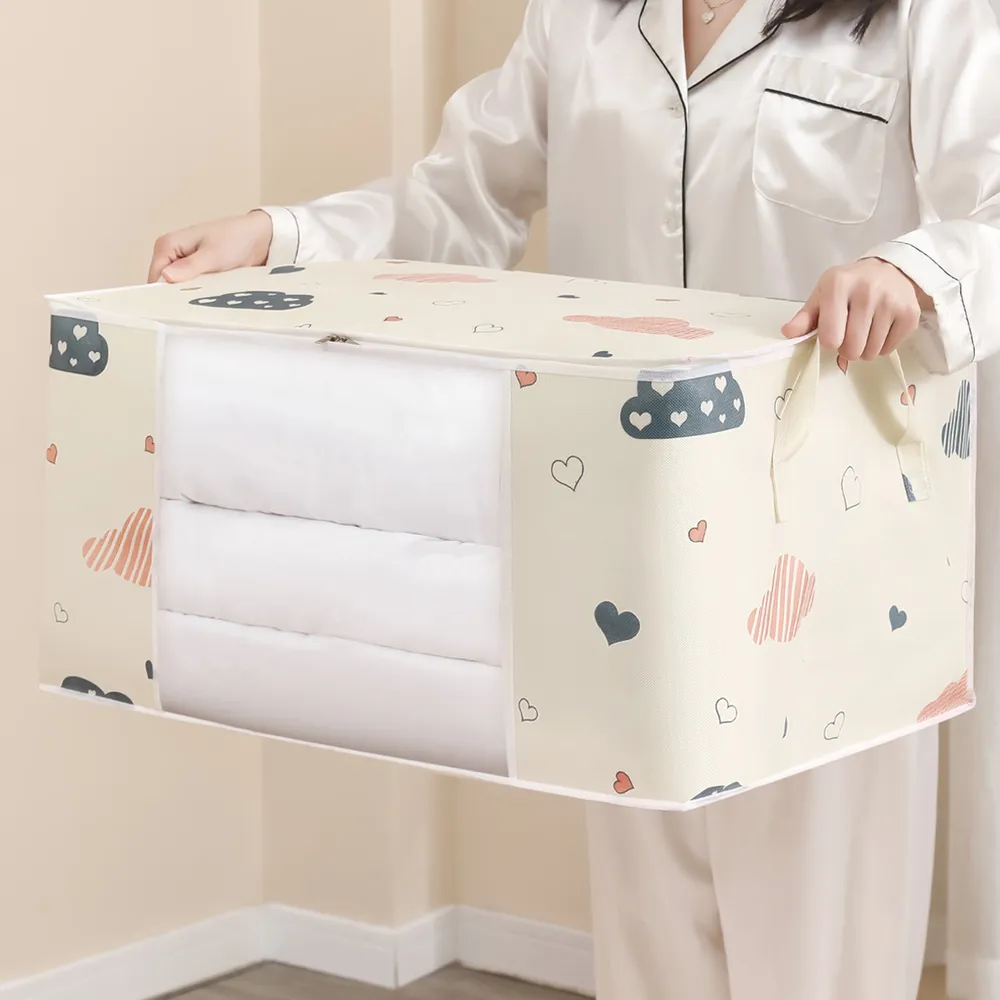 Large Capacity Clothes Quilt Storage Bag Organizer with Handle Clear Window Sturdy Zipper for Comforters Blankets Bedding Clothes big image 5