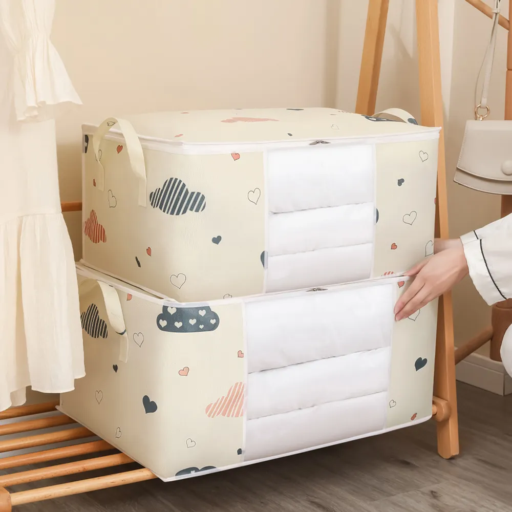 Large Capacity Clothes Quilt Storage Bag Organizer with Handle Clear Window Sturdy Zipper for Comforters Blankets Bedding Clothes big image 6