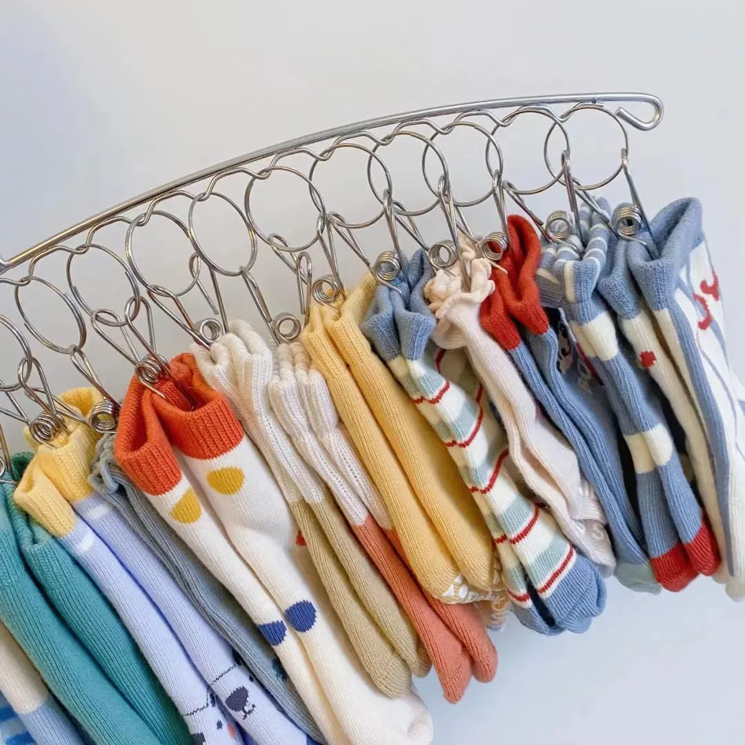Clothes Hanger Stainless Steel Sock Drying Rack with 20 Clips Silver big image 1