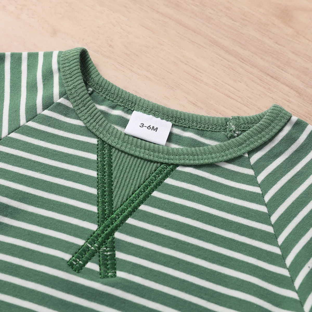 2pcs Baby 95% Cotton Long-sleeve All Over Striped Pullover and Trousers Set Mint Green big image 1