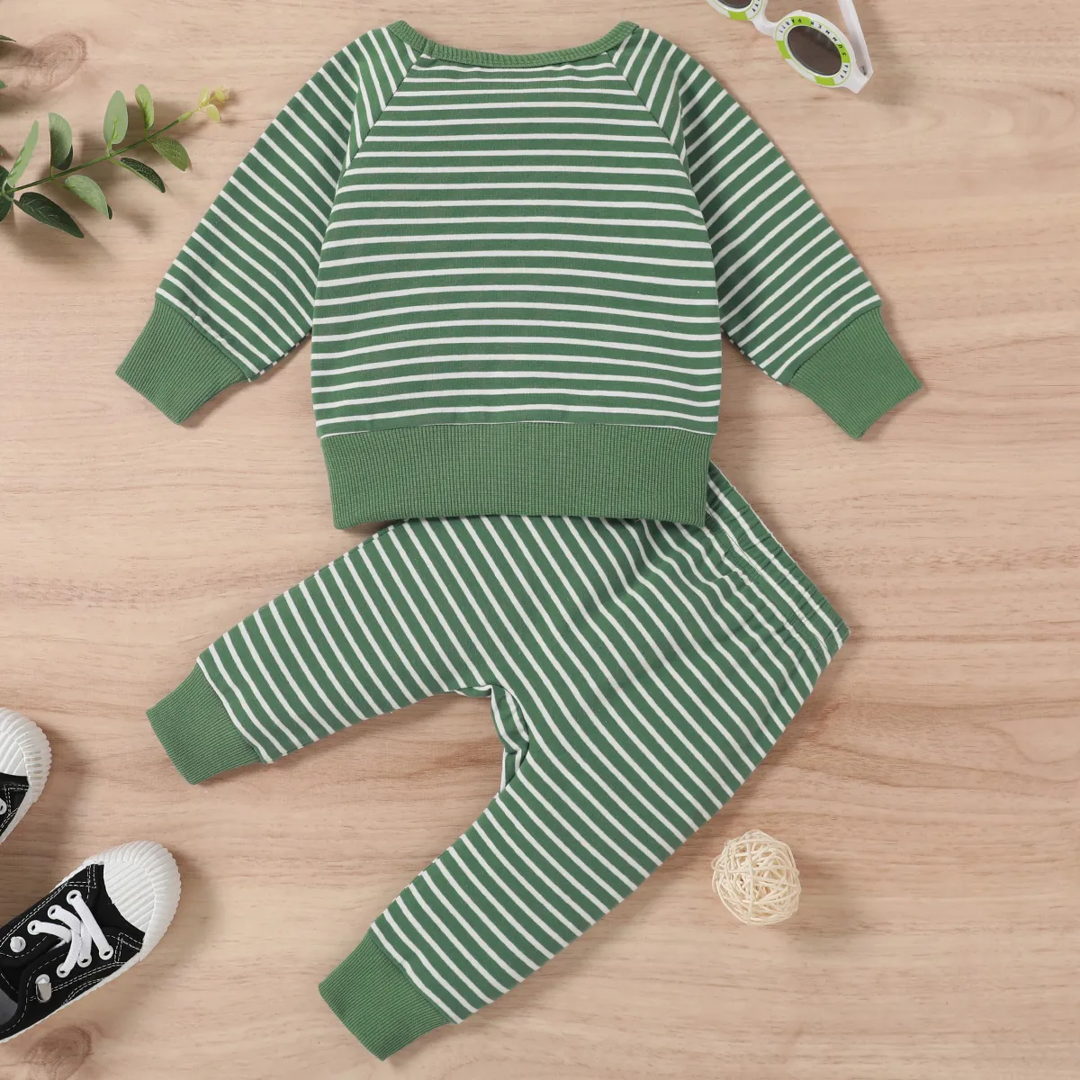 2件 嬰兒 中性 基礎 長袖 嬰兒套裝 薄荷綠 big image 1