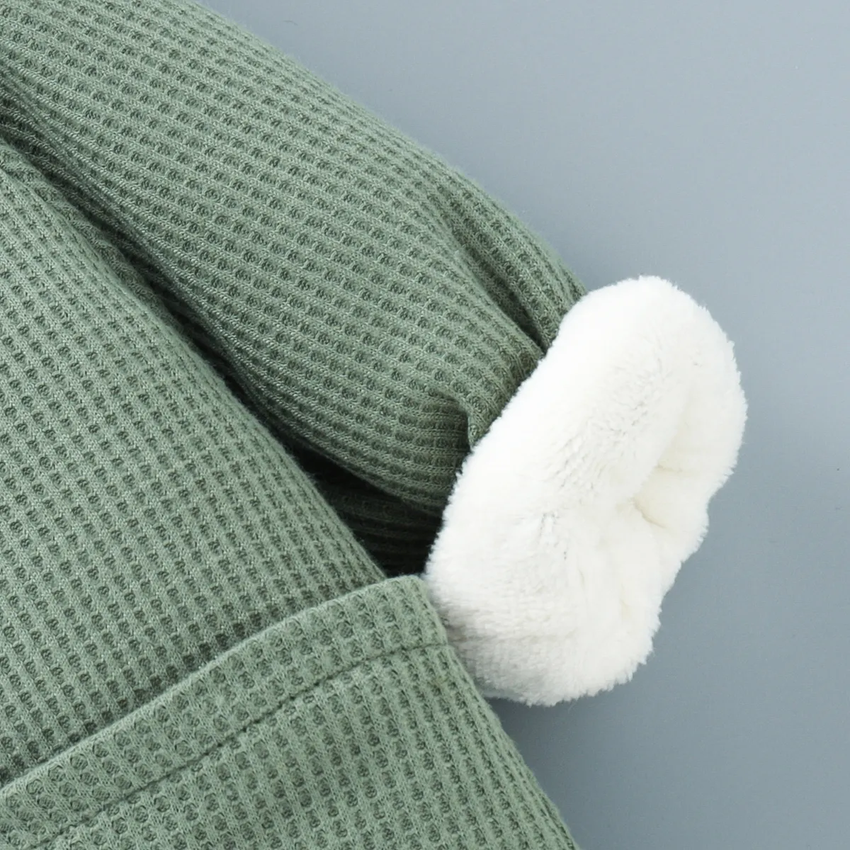 Baby 95% Cotton Long-sleeve Thickened Fleece Lined Hooded Waffle Jumpsuit Turquoise image 5