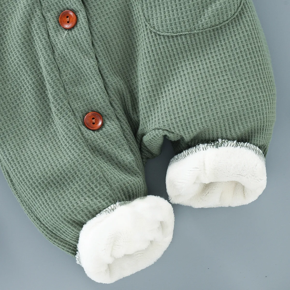 Baby 95% Cotton Long-sleeve Thickened Fleece Lined Hooded Waffle Jumpsuit Turquoise image 6