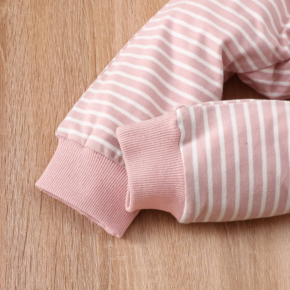 2pcs Baby 95% Cotton Long-sleeve All Over Striped Pullover and Trousers Set Pink big image 1
