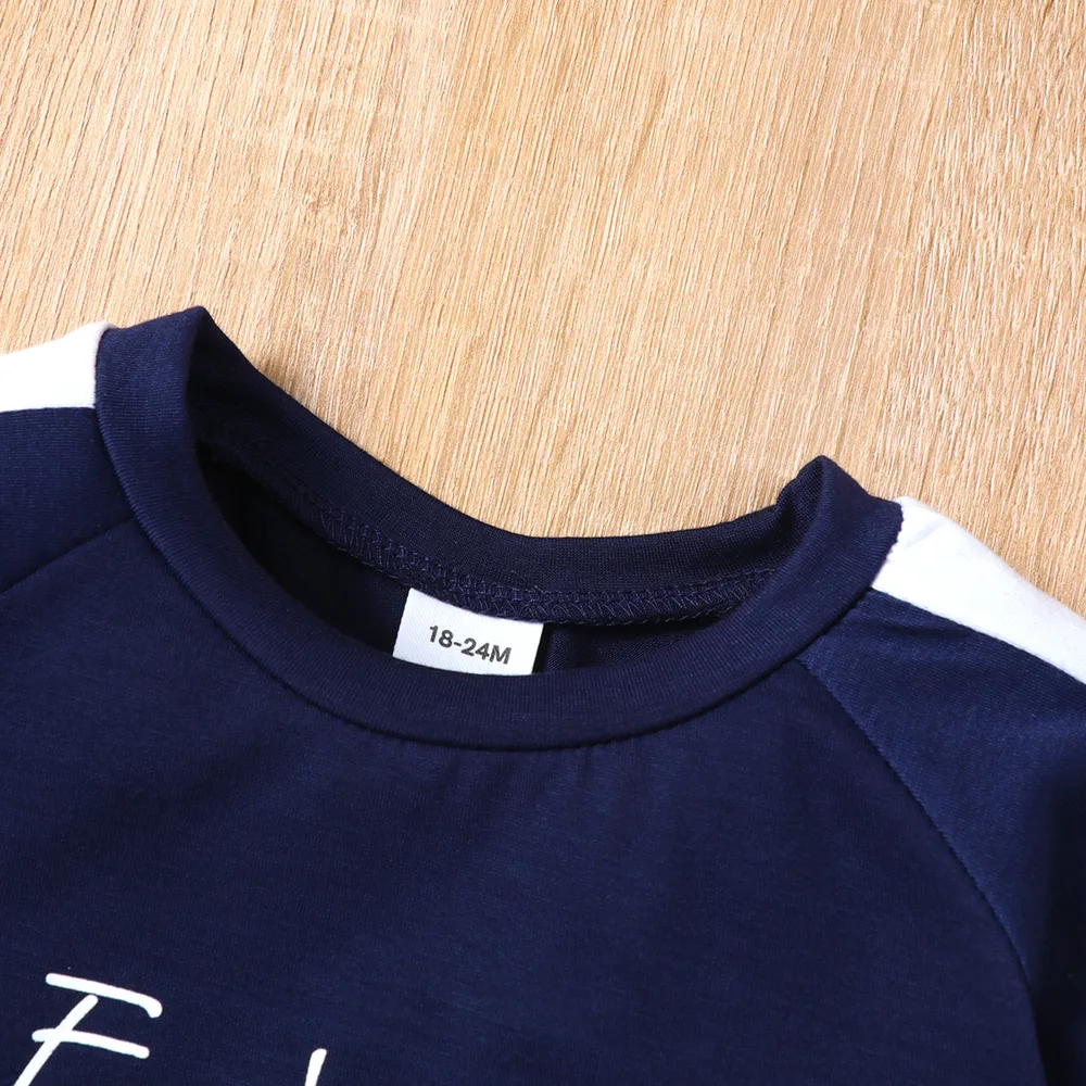 2pcs Toddler Boy Casual Colorblock Letter Print Tee & Shorts Set big image 3