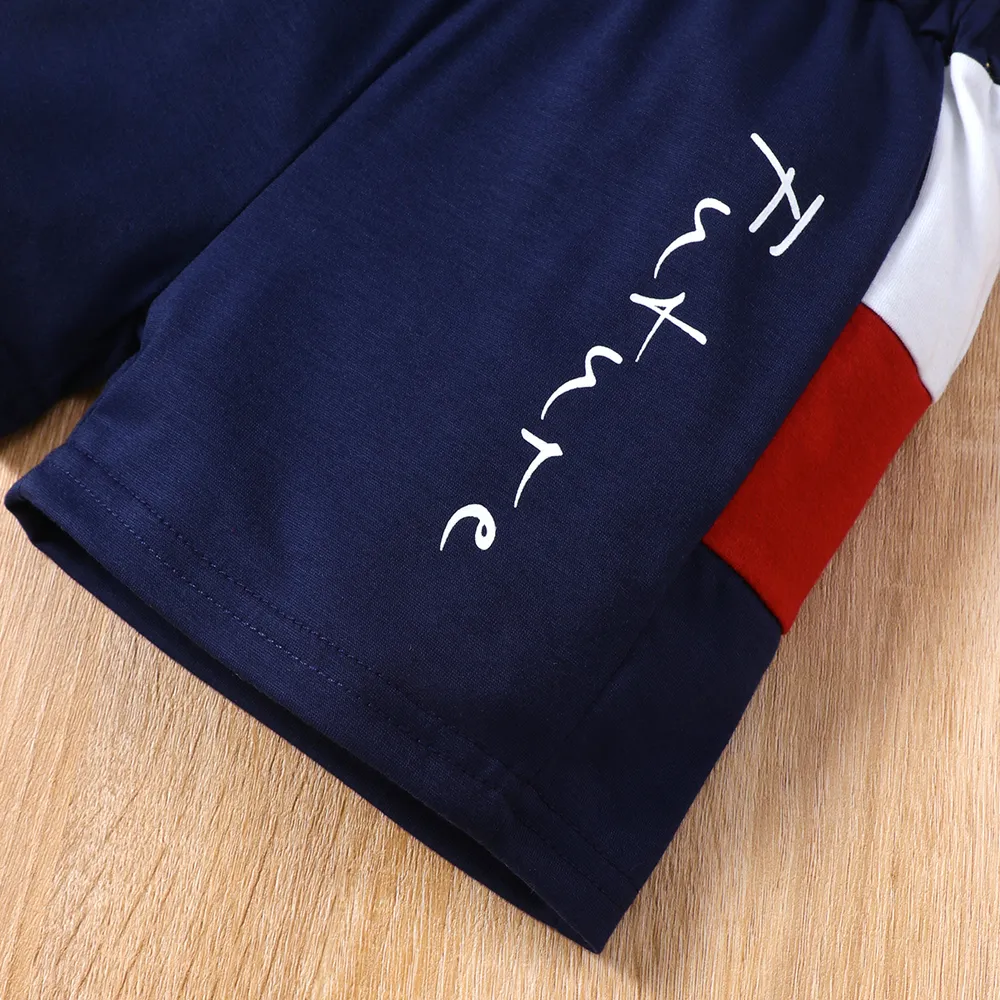 2pcs Toddler Boy Casual Colorblock Letter Print Tee & Shorts Set big image 8