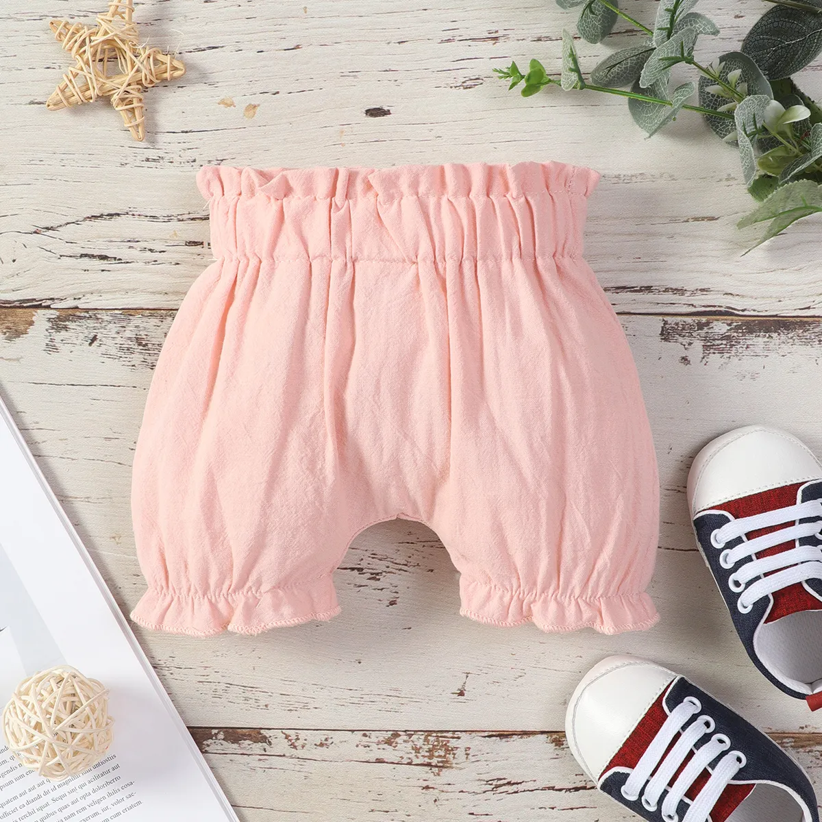 Baby Mädchen Gekräuselter Saum Basics Shorts rosa big image 1