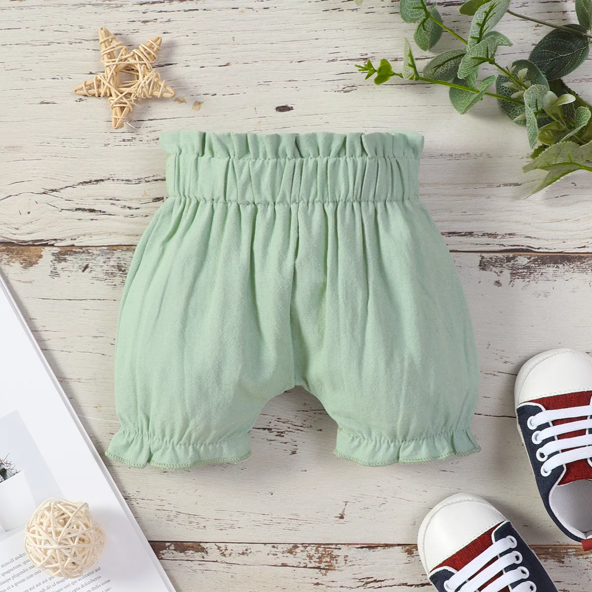Bebé Chica Dobladillo fruncido Básico Pantalones cortos Menta verde big image 1