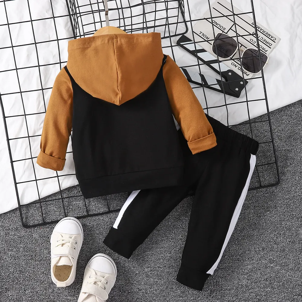 2pcs Baby Boy/Girl 95% Cotton Colorblock Hoodie and Shorts/Sweatpants Set big image 2