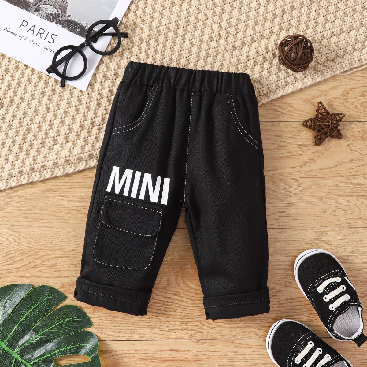 

100% Cotton Baby Boy Letter Print Straight-fit Pants