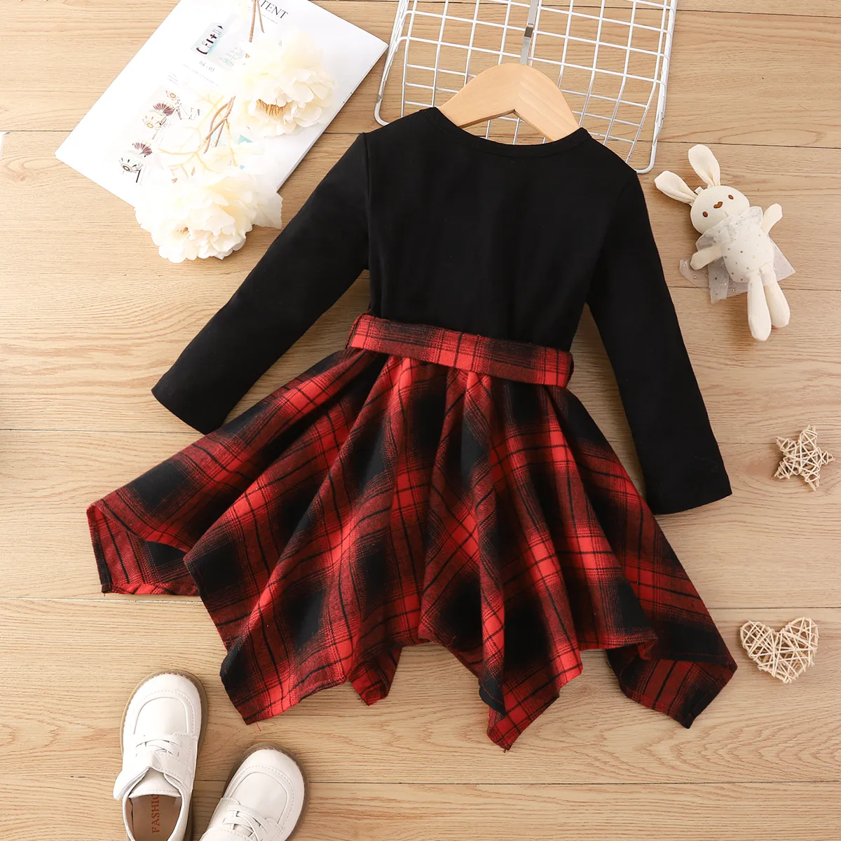 Toddler Girl Plaid Irregular Hem Splice Long-sleeve Dress  image 2