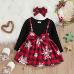 Toddler Girl Christmas Faux-two Bowknot Design Splice Long-sleeve Dress  image 3