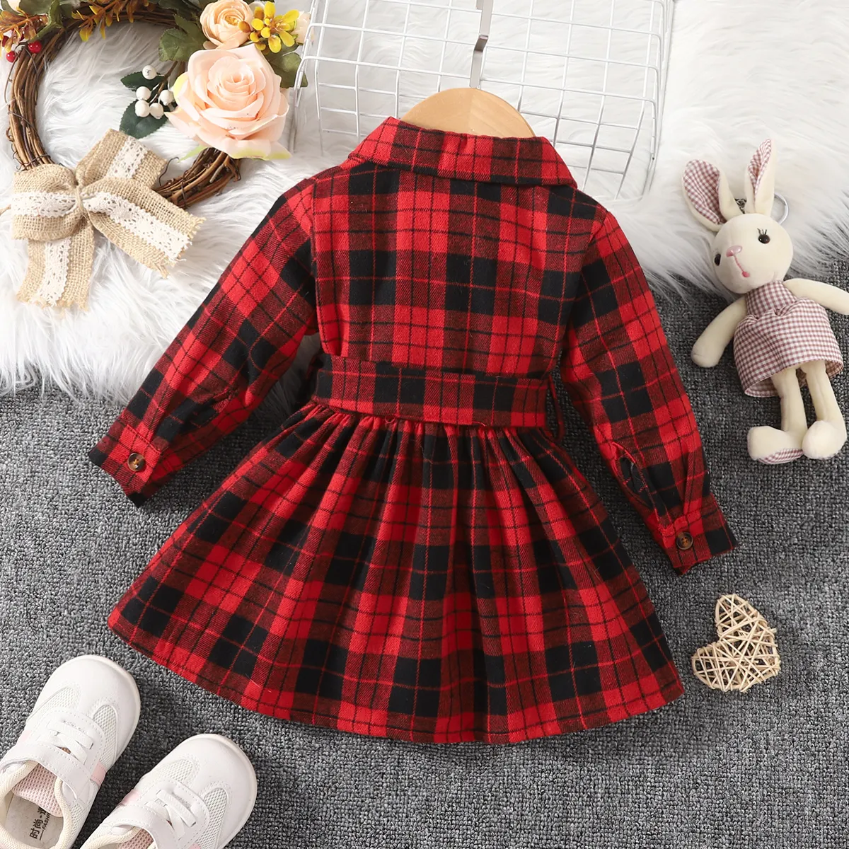Bebé Lapela Escola Manga comprida Vestidos Vermelho image 2